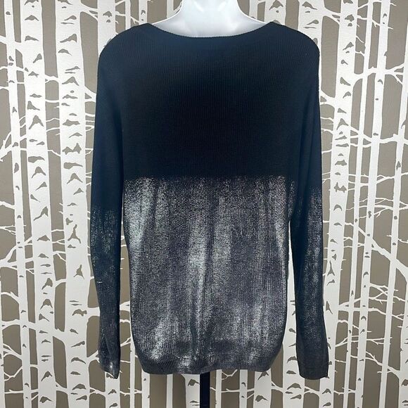 Black and Silver Metallic Ombré Split Hem Sweater S - Picture 4 of 7